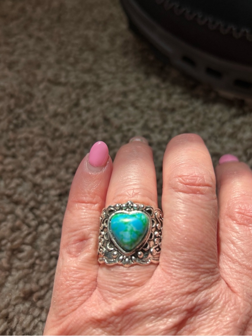 Sterling-Style Turquoise Heart Ring in Blue-Green